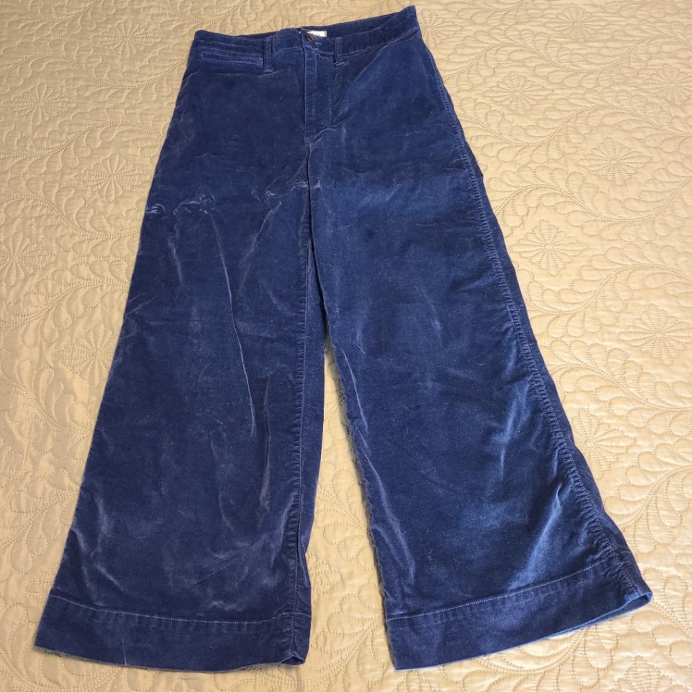 Madewell Navy Blue Crushed Velvet Bell Bottom Wide Leg Capri Length Pants 28"